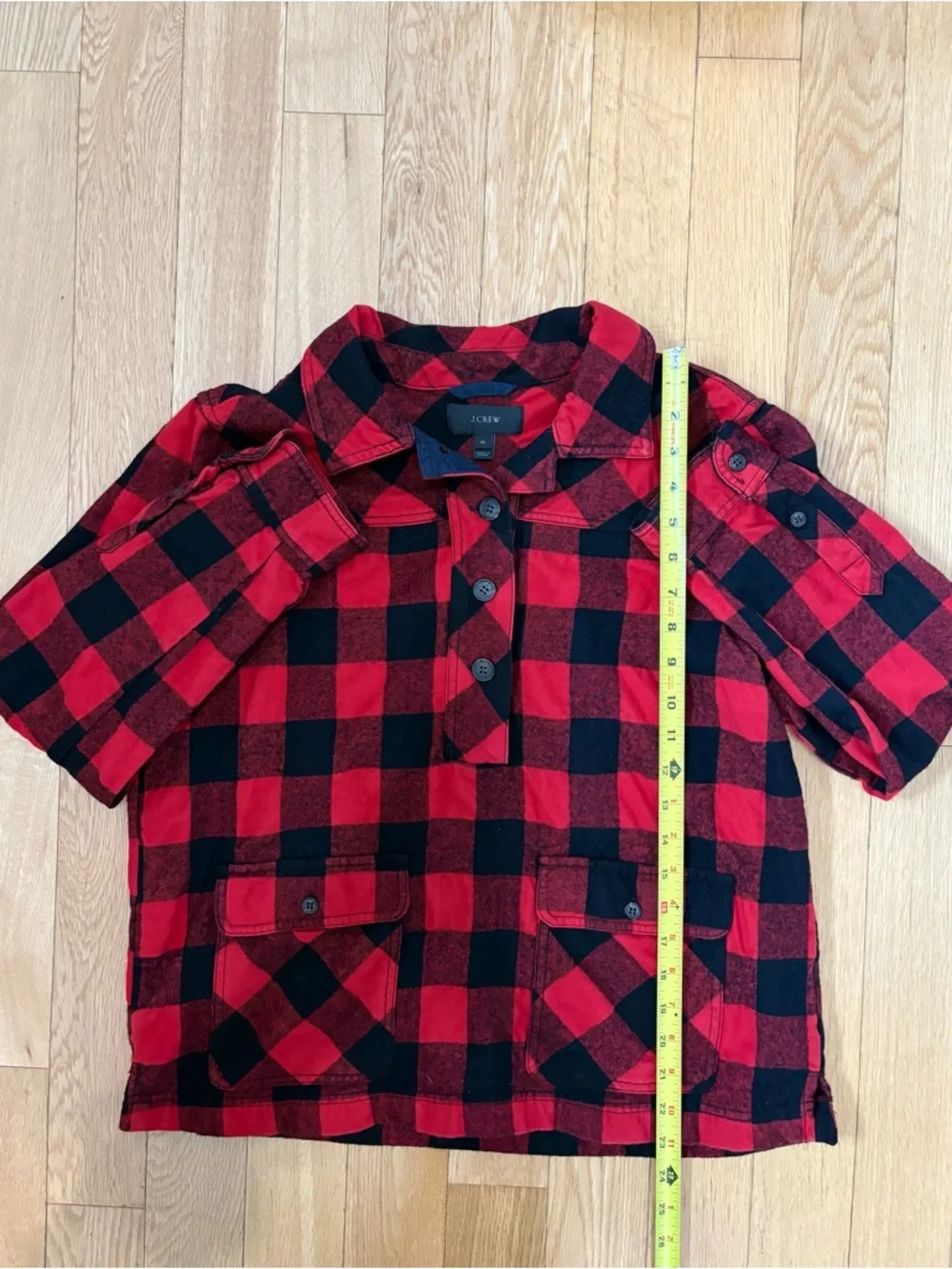 J. Crew Buffalo Plaid Popover Shirt Jacket Shacket Red Black Flannel Medium